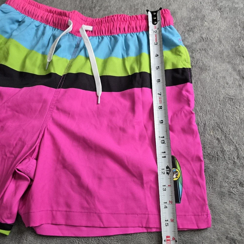 Buc-ees Beaver Retro Neon Swim Trunks Mens Small Pink Multicolor 5.5